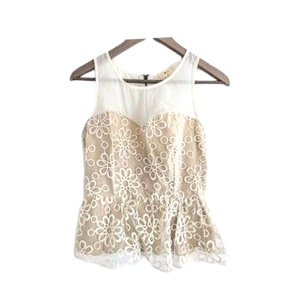 Pins & Needles Cream/Nude Floral Embroidered Sleeveless Peplum Top Size S